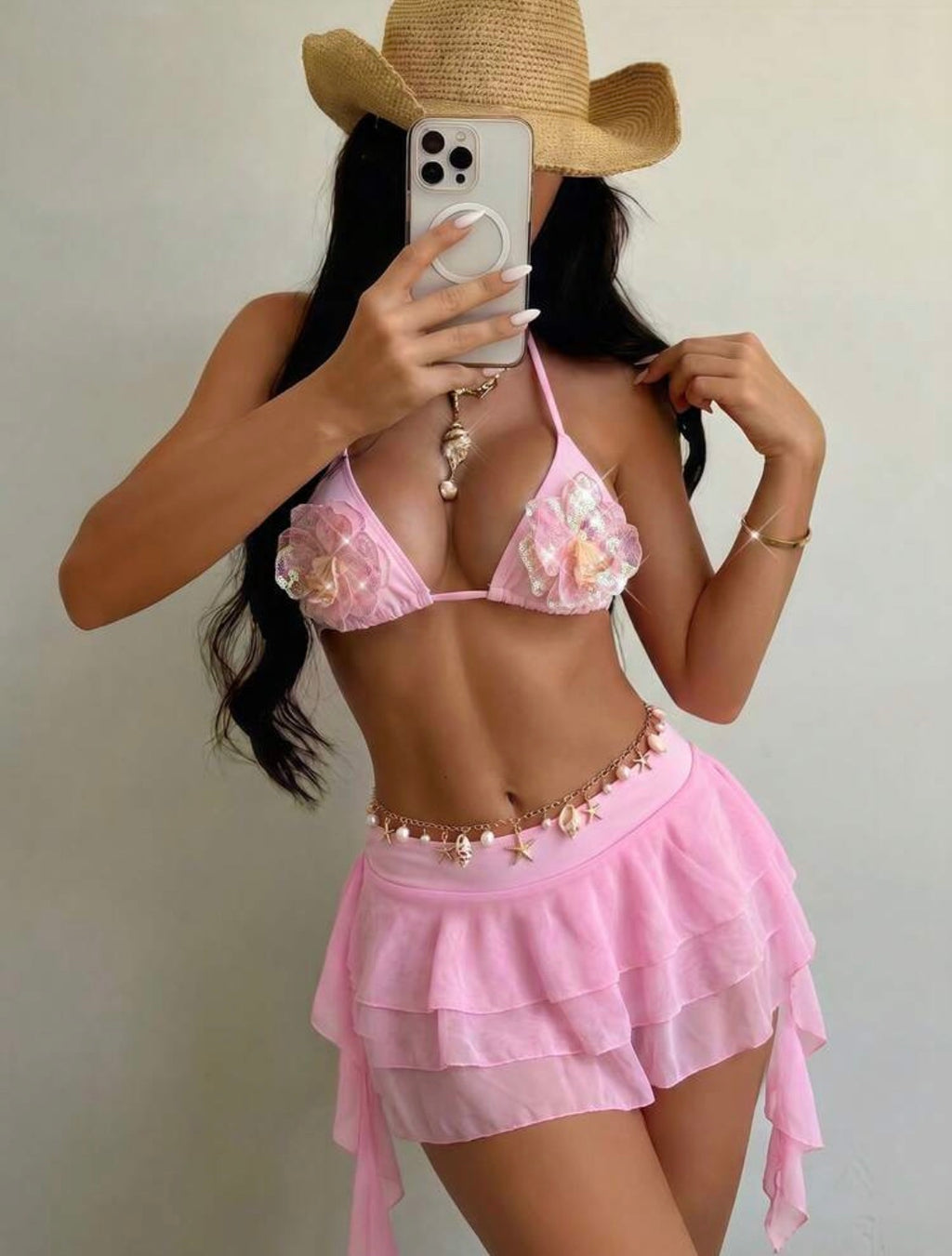 Sparkly pink bikini set