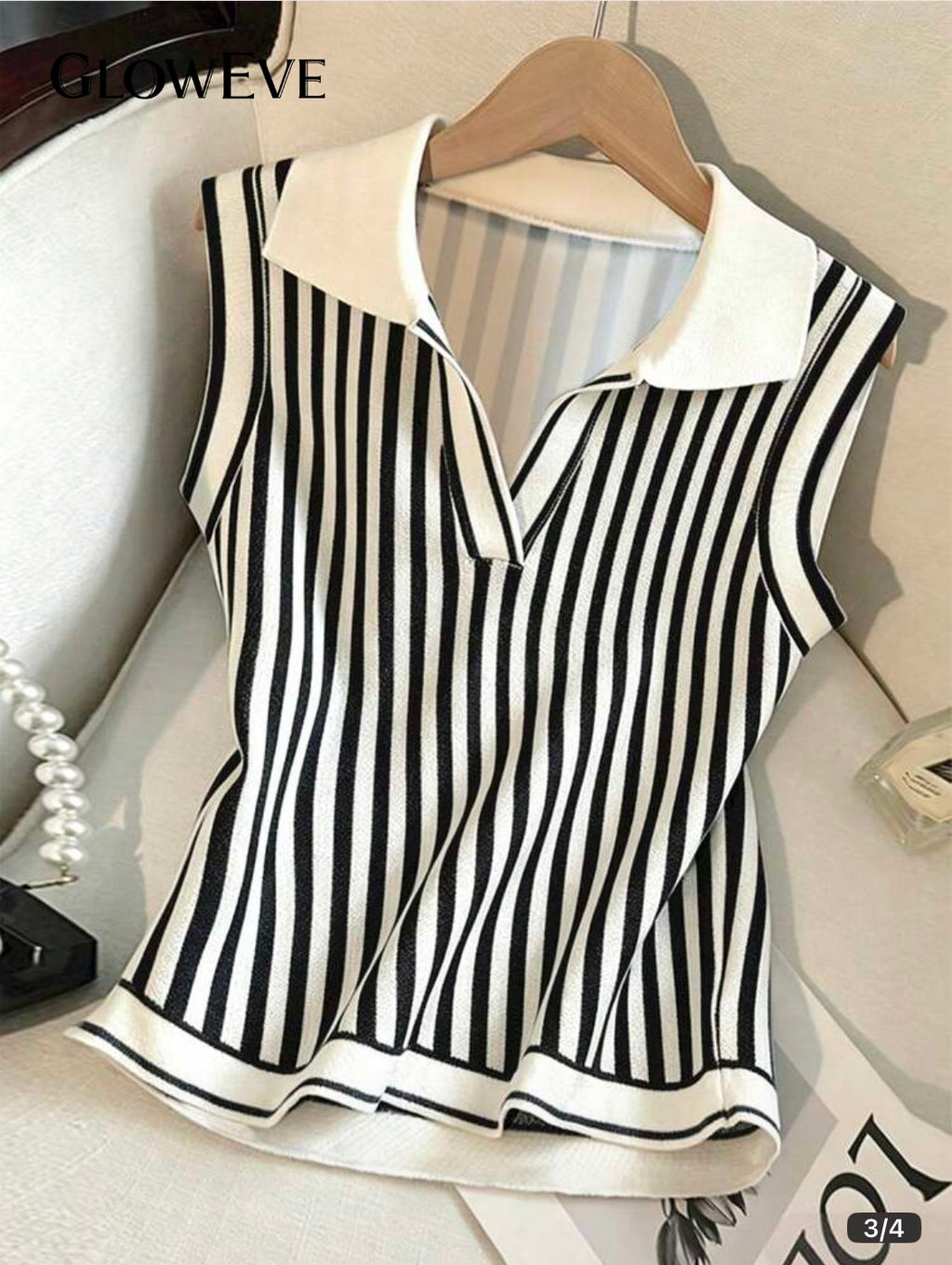 Super HOT - Black & White Striped Sleeveless Two Piece Skirt Set - super cute!