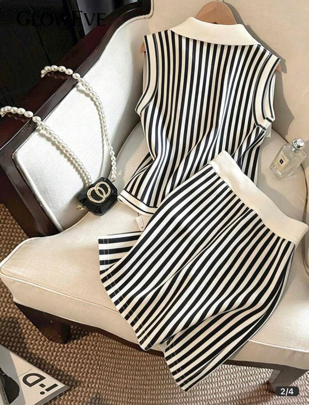Super HOT - Black & White Striped Sleeveless Two Piece Skirt Set - super cute!