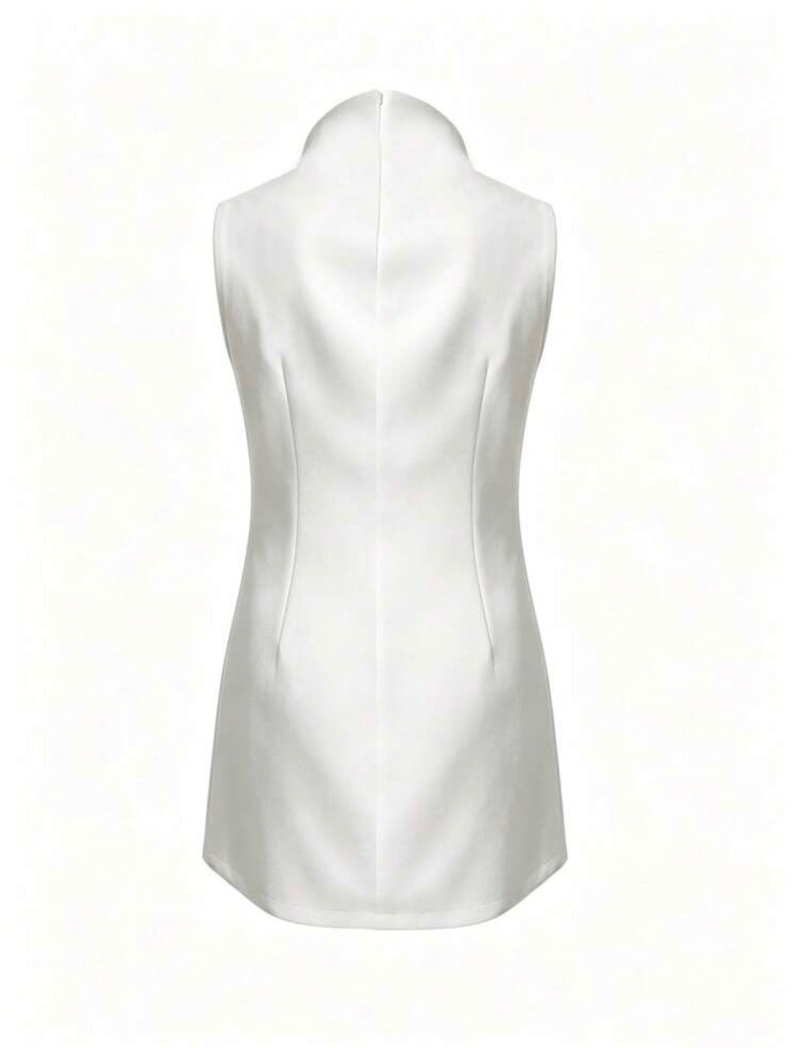 Gorgeous Elegant Sleeveless White Dress with Gold Button Detail