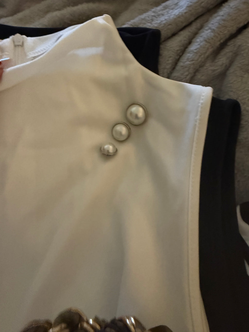 Gorgeous Elegant Sleeveless White Dress with Gold Button Detail